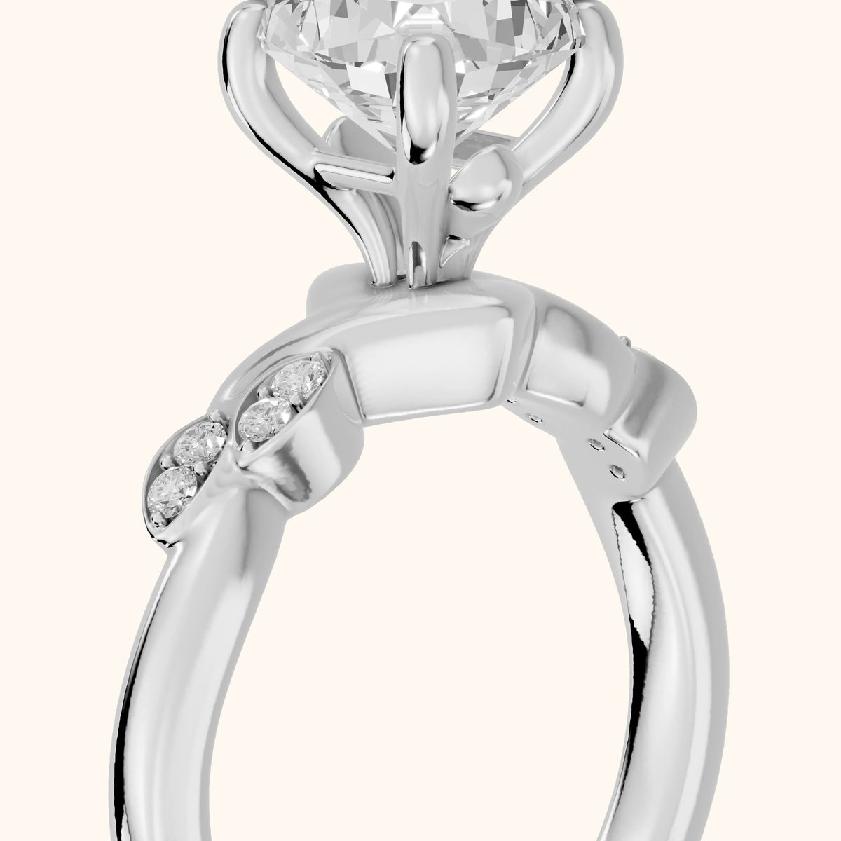 Robin Leaf Twist Cushion Diamond Engagement Ring in White Gold - slant-view.webp
