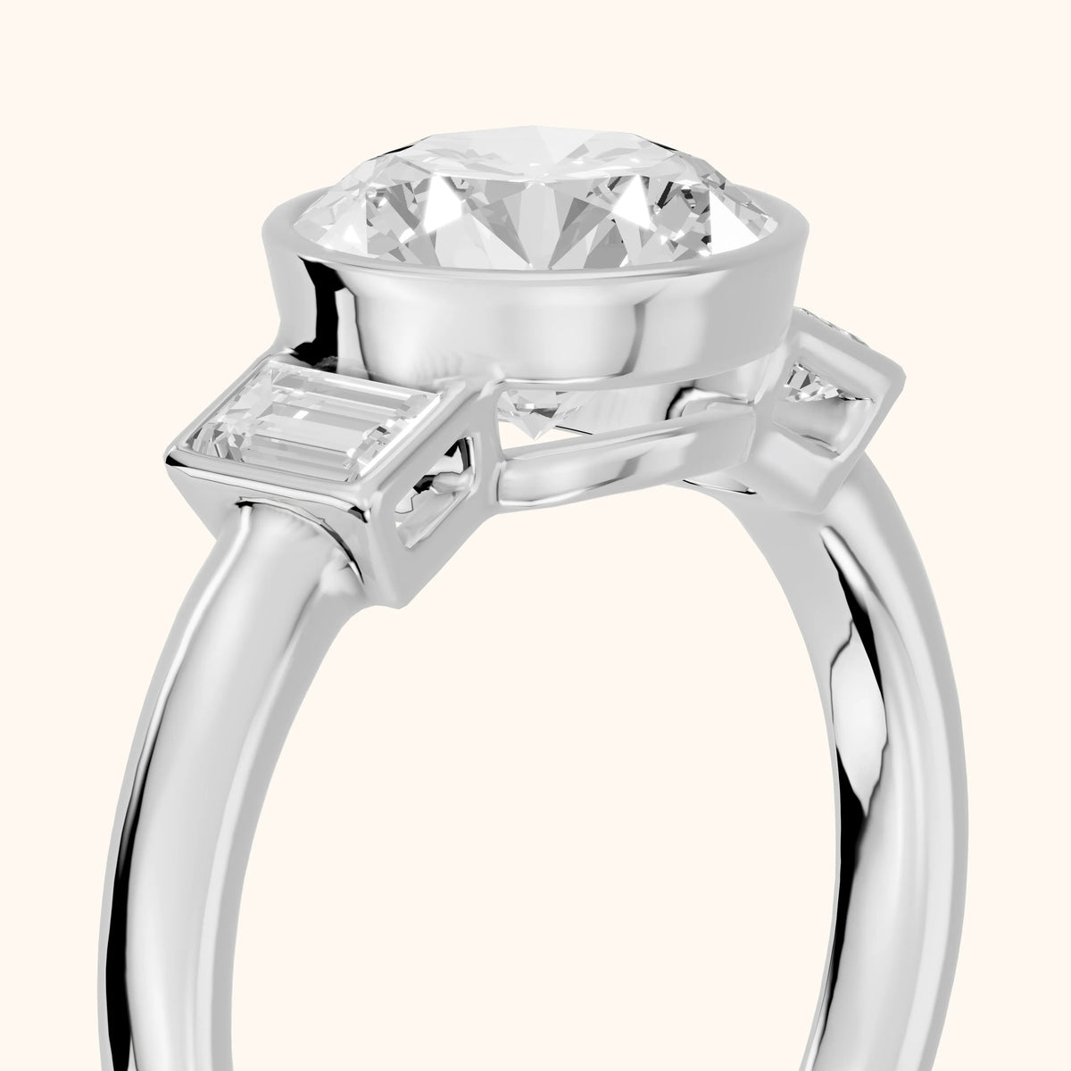 Paia Bezel Three-Stone Round Diamond Engagement Ring in Silver - slant-view.webp