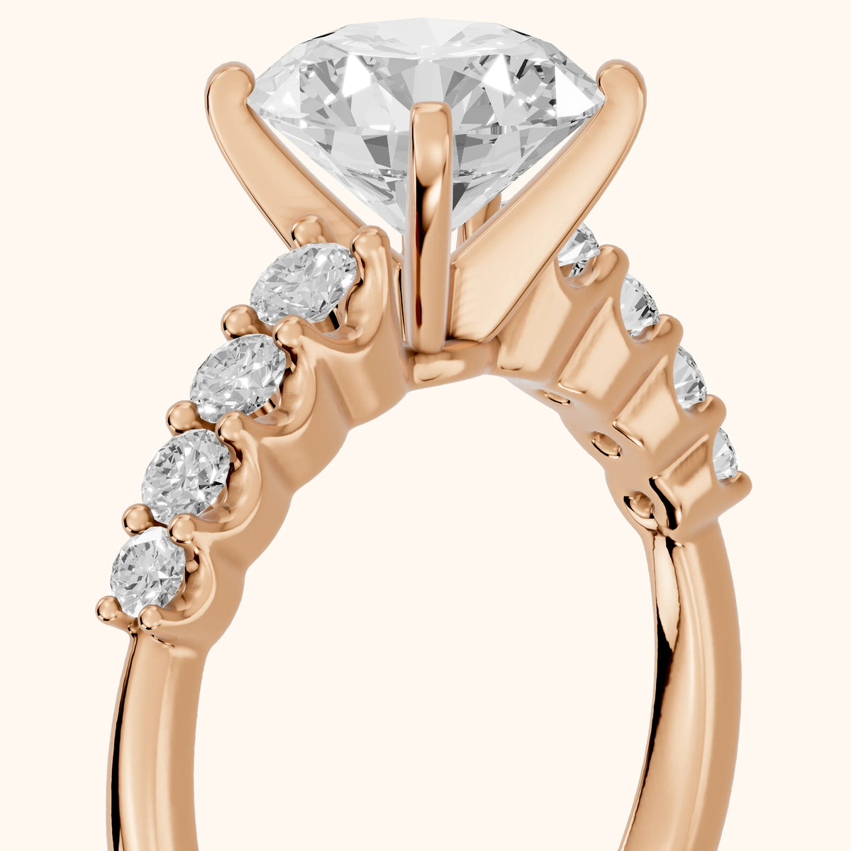 Augusta Graduated Pavé Round Diamond Engagement Ring in Rose Gold - slant-view.webp
