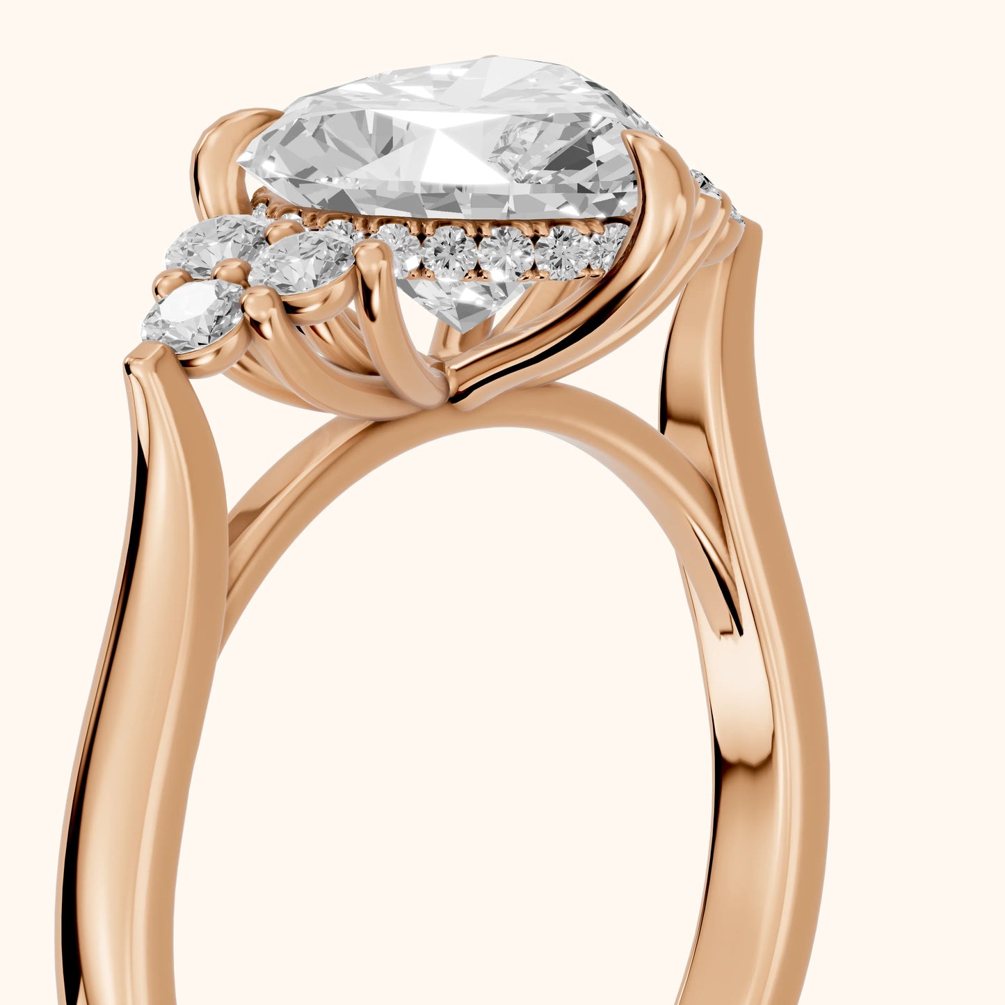 Anya Sidestone Cluster Heart Diamond Ring in Rose Gold - slant-view.webp