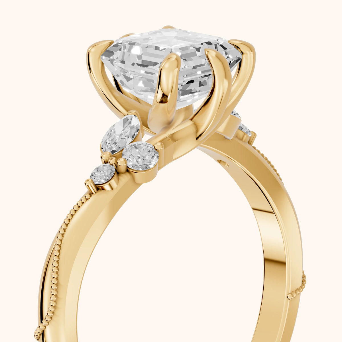 Joanna Milgrain Twist Asscher Diamond Engagement Ring in Yellow Gold - slant-view.webp