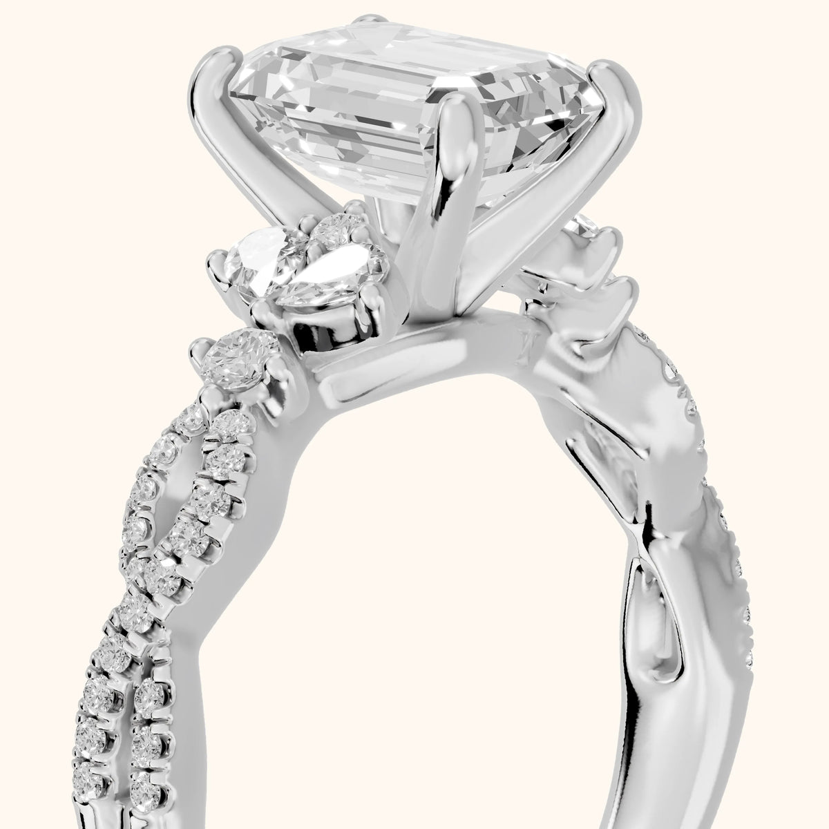 Neva Infinity Twist Emerald Diamond Engagement Ring in Silver - slant-view.webp