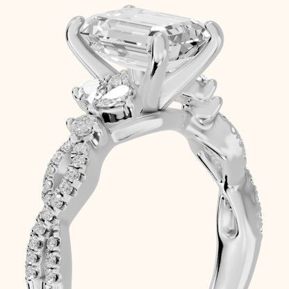 Neva Infinity Twist Emerald Diamond Engagement Ring in Silver - slant-view.webp