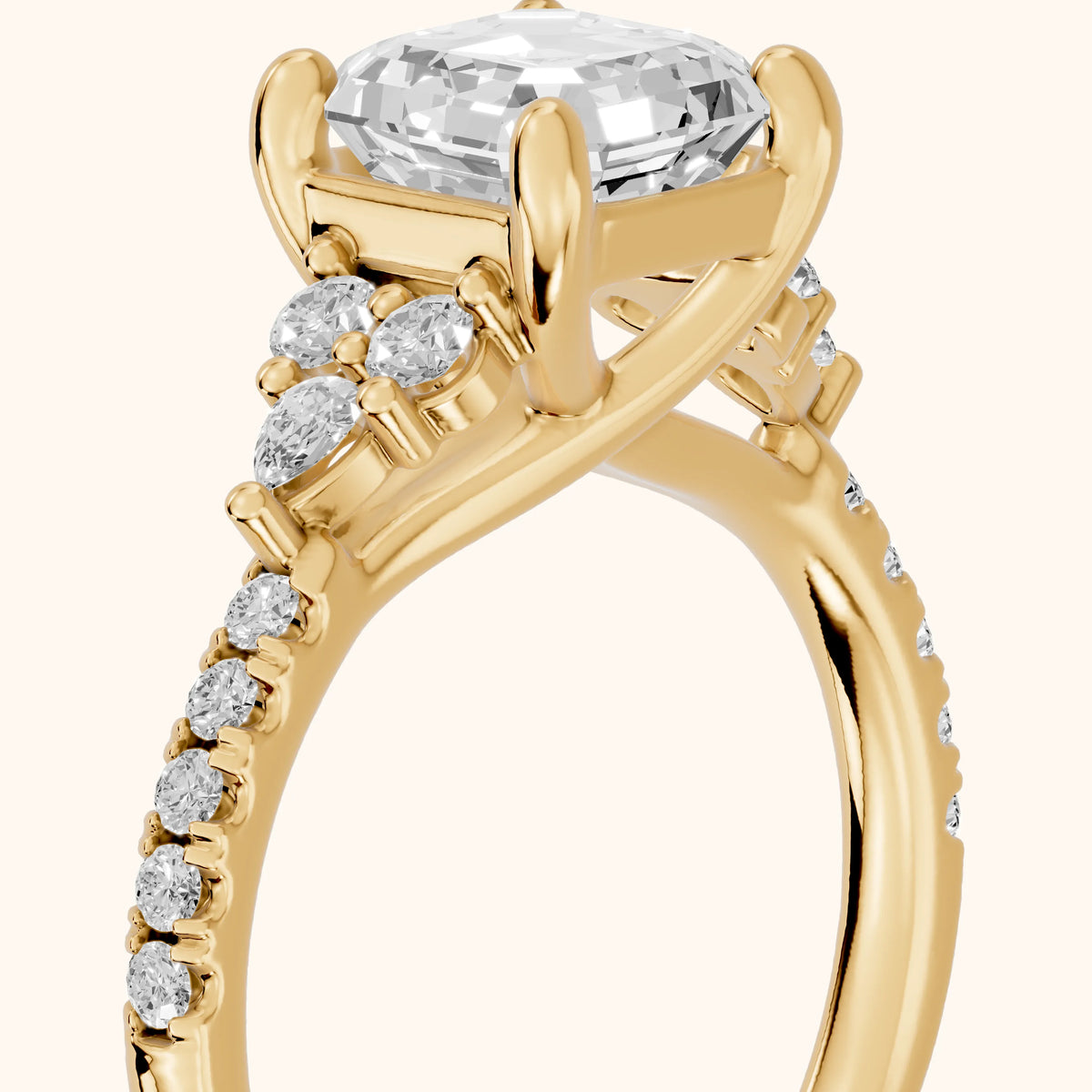Alta Pavé Cluster Asscher Diamond Engagement Ring in Yellow Gold - slant-view.webp