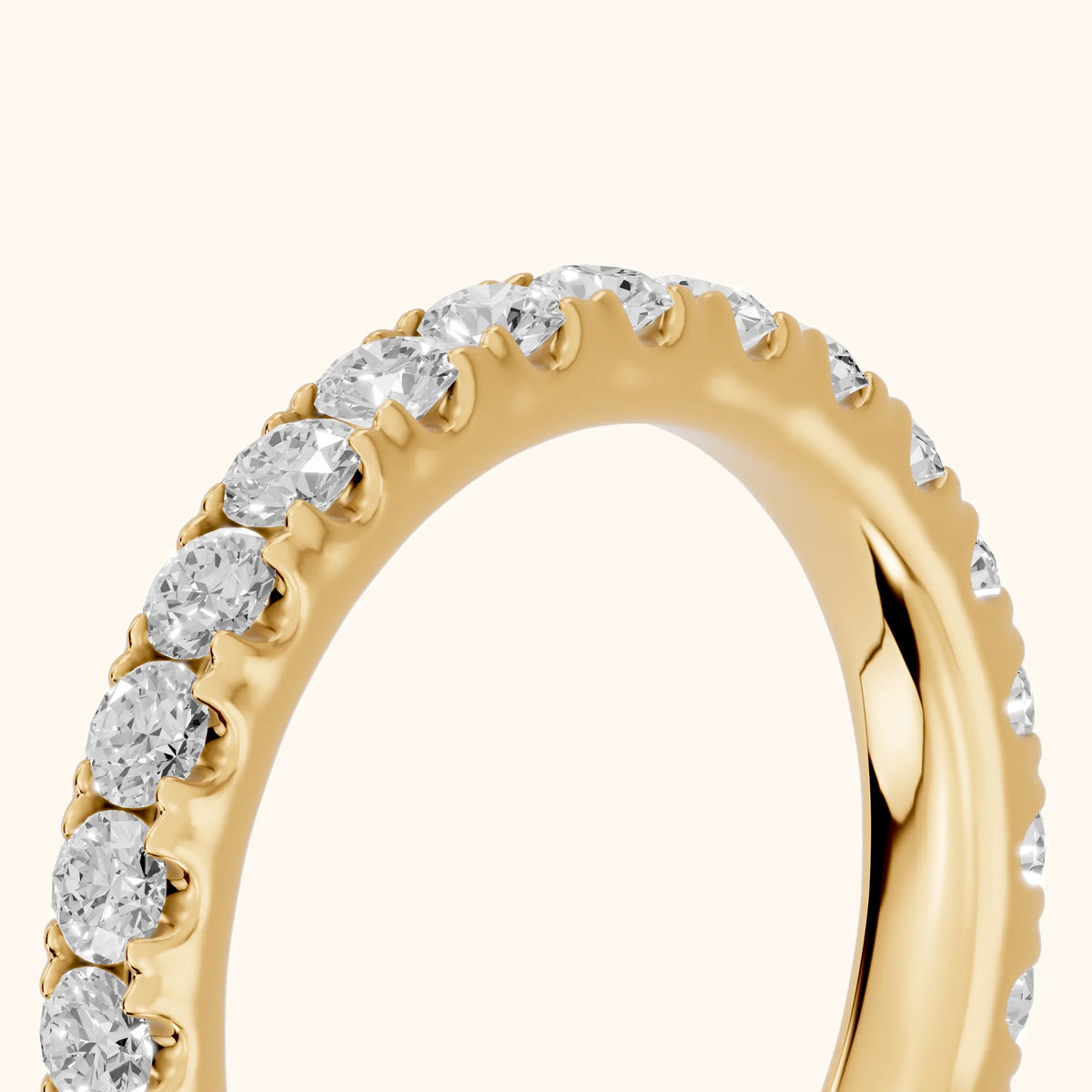 Cara French Pavé Round Diamond Eternity Band in Yellow Gold - slant-view