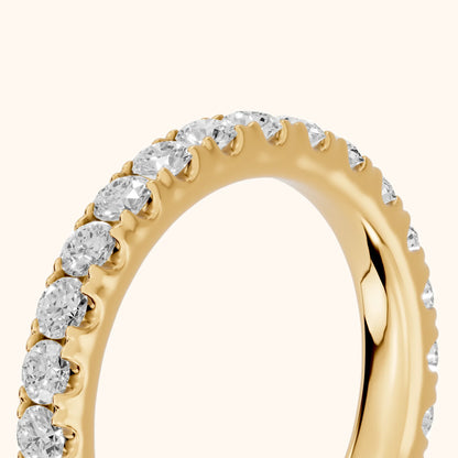 Cara French Pavé Round Diamond Eternity Band in Yellow Gold - slant-view