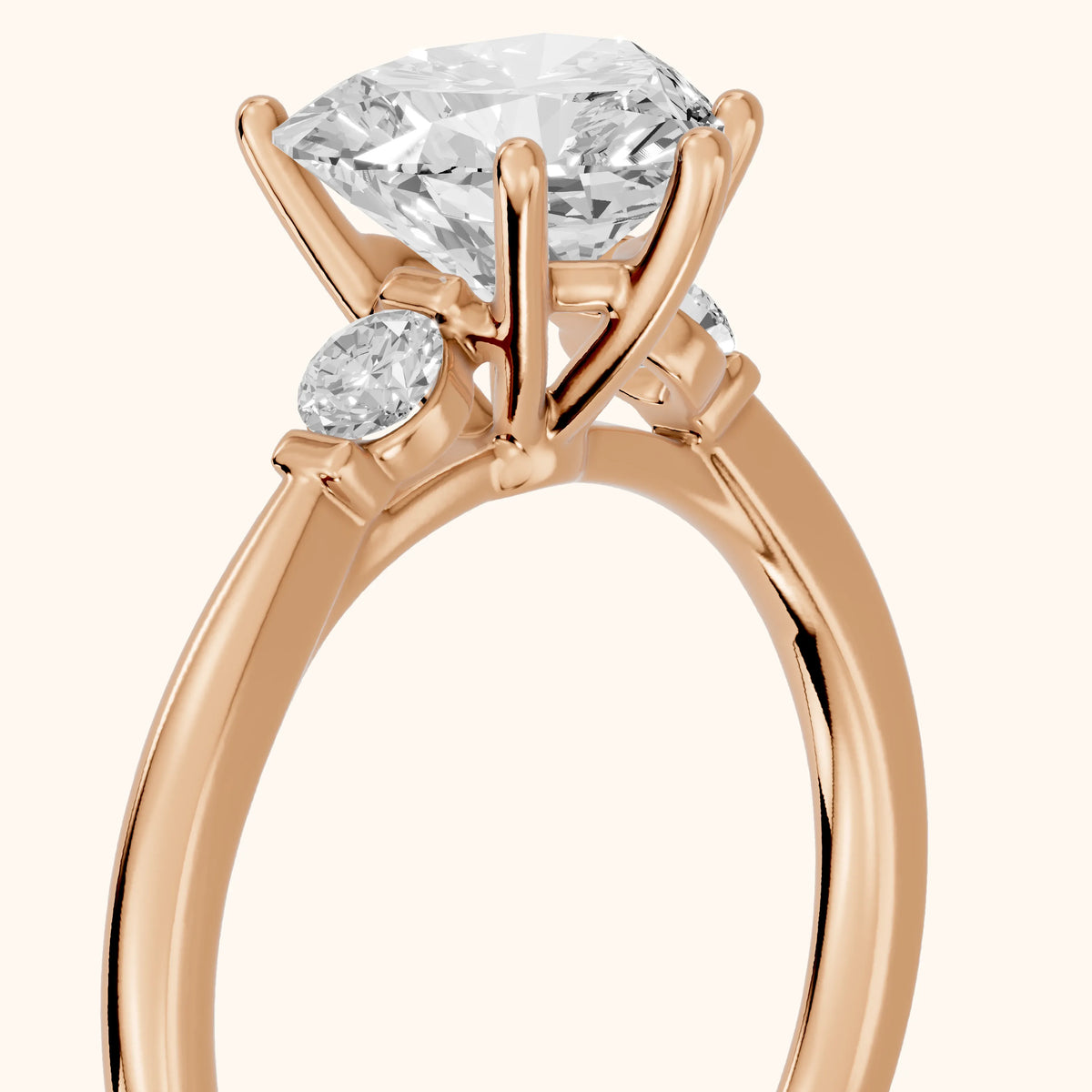Micaela Three-Stone Heart Diamond Engagement Ring in Rose Gold - slant-view.webp