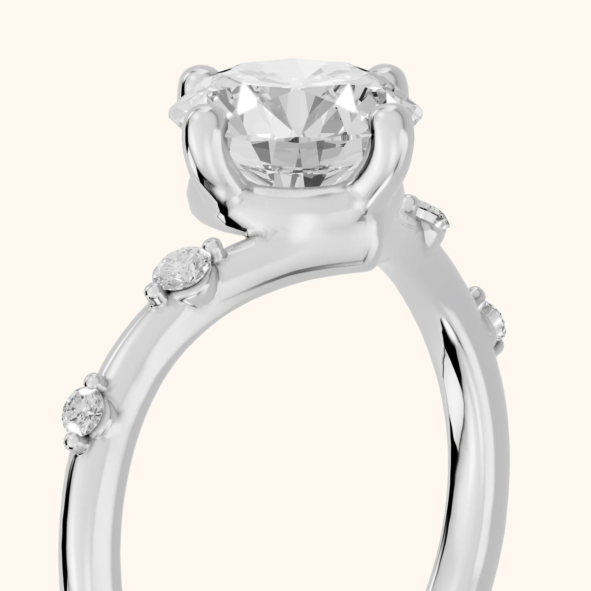 Klara Chevron Round Diamond Engagement Ring in Silver - slant-view.webp
