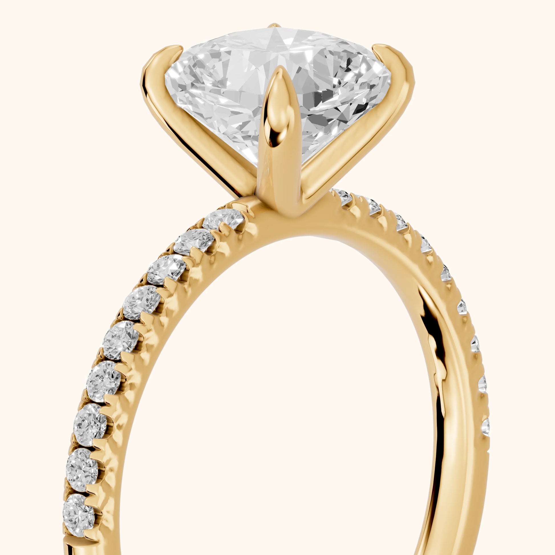 Ione Solitaire Pavé Cushion Diamond Engagement Ring in Yellow Gold - slant-view.webp