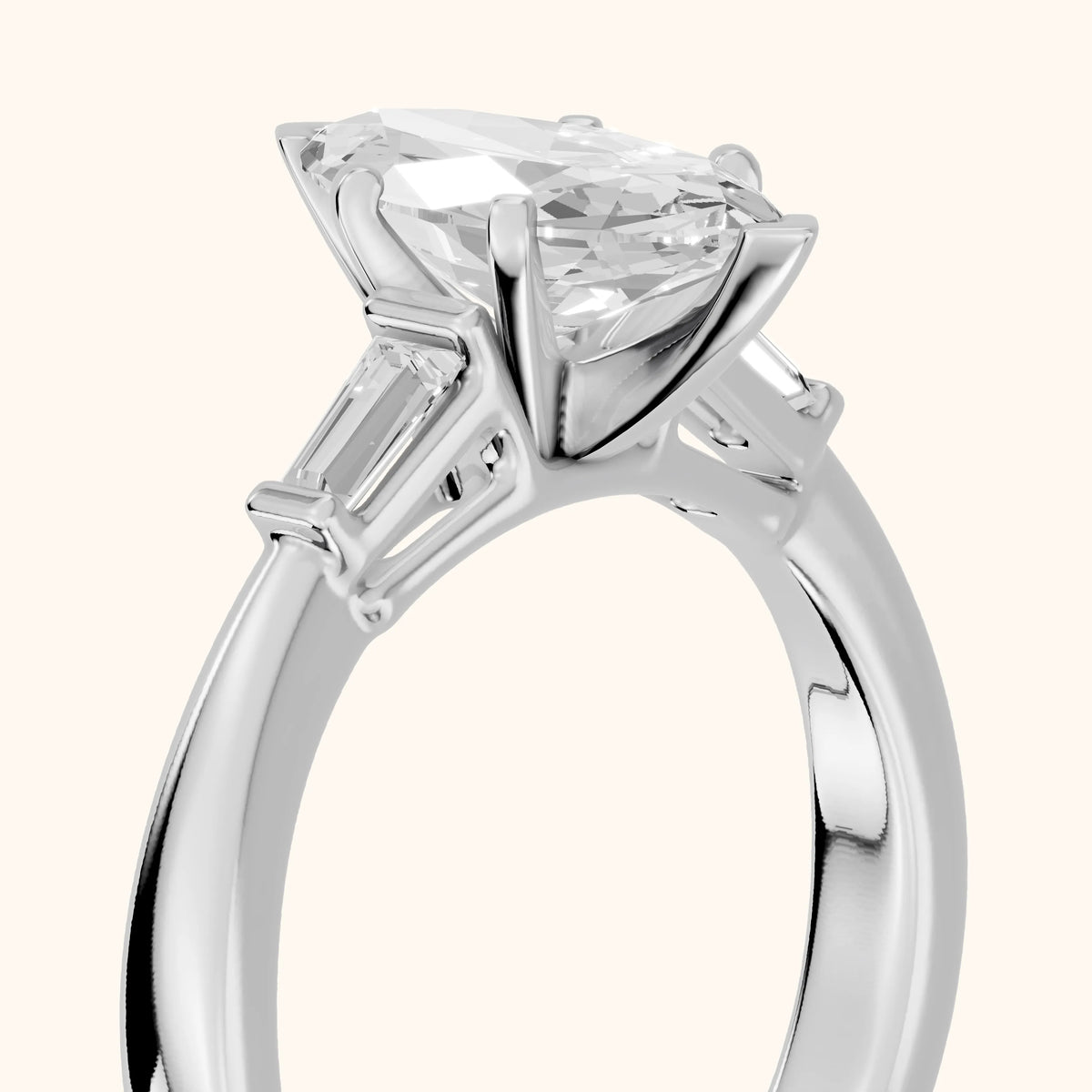 Jacinta Baguette Three-Stone Marquise Diamond Engagement Ring in White Gold - slant-view.webp