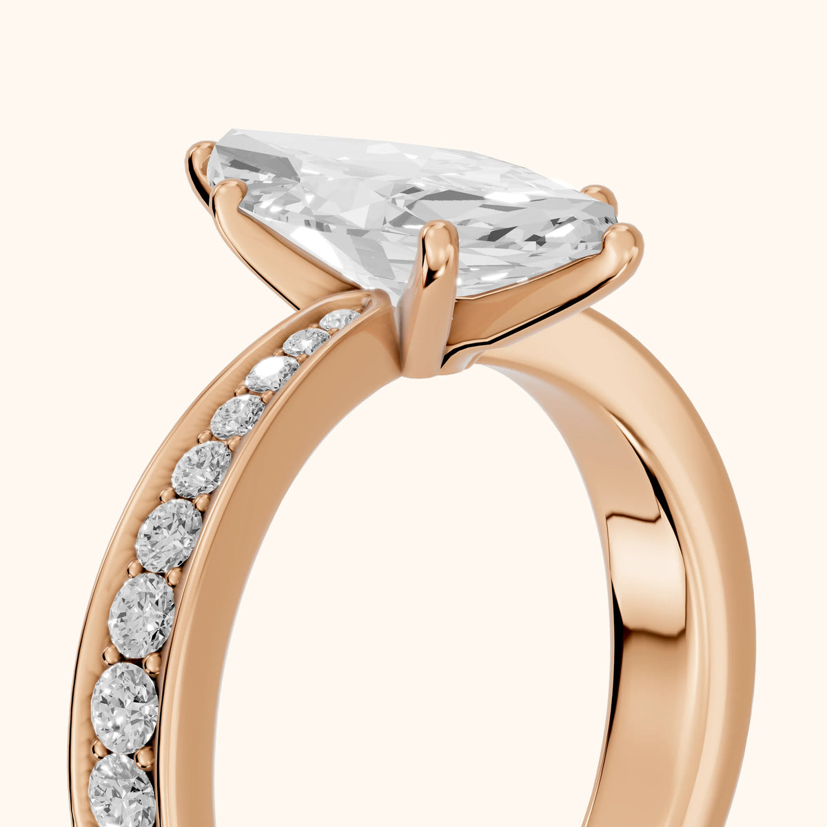 Rhea Sidestone Pavé Marquise Diamond Engagement Ring in Rose Gold - slant-view.webp