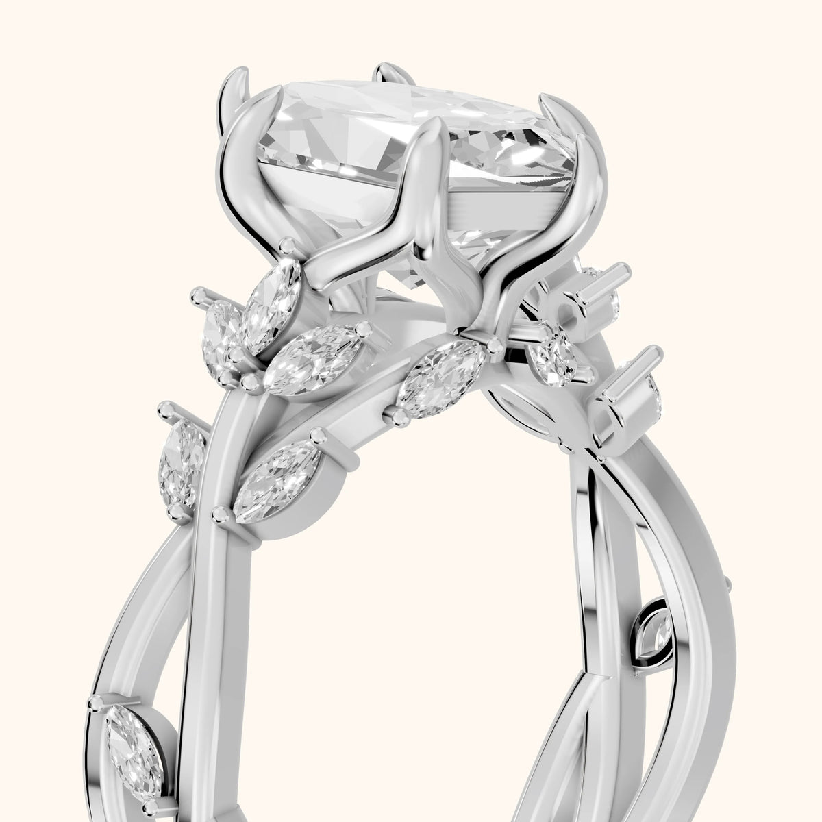 Kona Leaf Twist Dutch Marquise Diamond Engagement Ring in Platinum - slant-view.webp