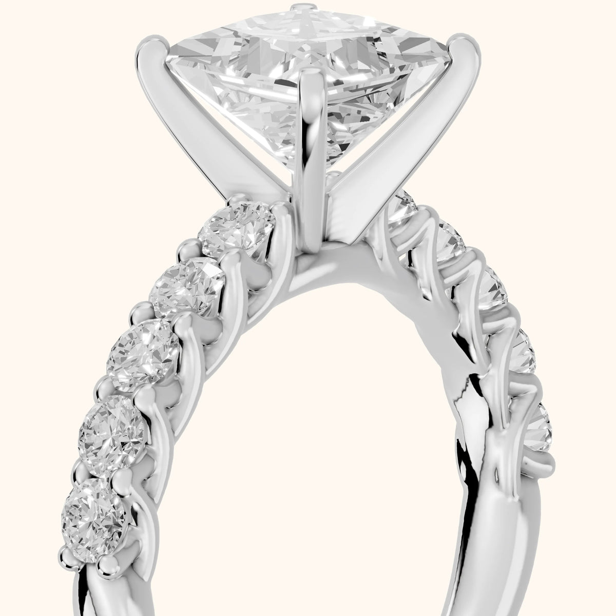 Heloise Statement Pavé Princess Diamond Engagement Ring in Platinum - slant-view.webp