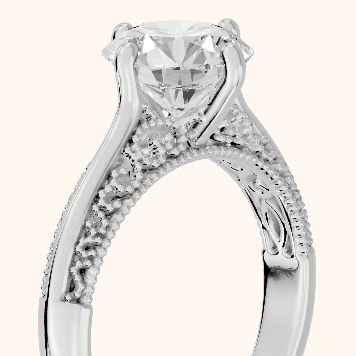 Gillian Vintage Split Shank Round Diamond Engagement Ring in Platinum - slant-view.webp