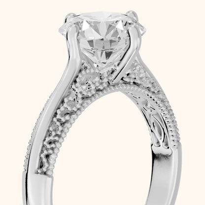 Gillian Vintage Split Shank Round Diamond Engagement Ring in Platinum - slant-view.webp