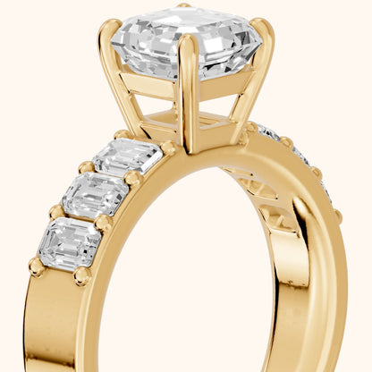 Maia Wide Band Baguette Asscher Diamond Engagement Ring in Yellow Gold - slant-view.webp
