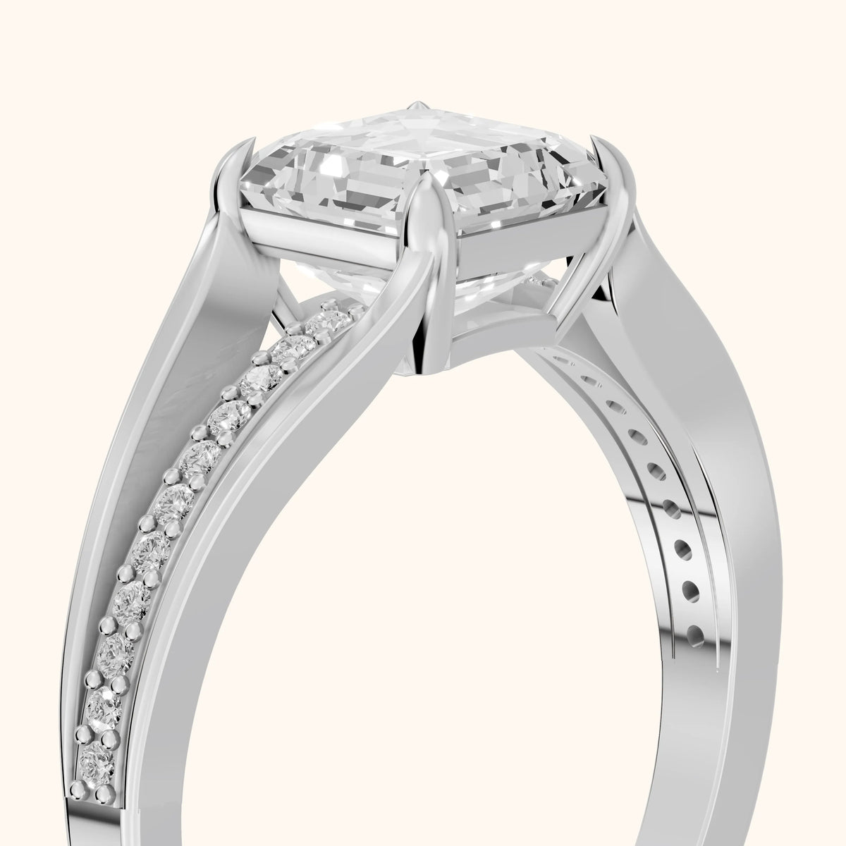 Lucinda Split Shank Asscher Diamond Engagement Ring in Silver - slant-view.webp