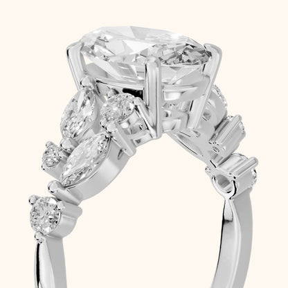 Kelsey Leaf Cluster Oval Diamond Engagement Ring in White Gold - slant-view.webp