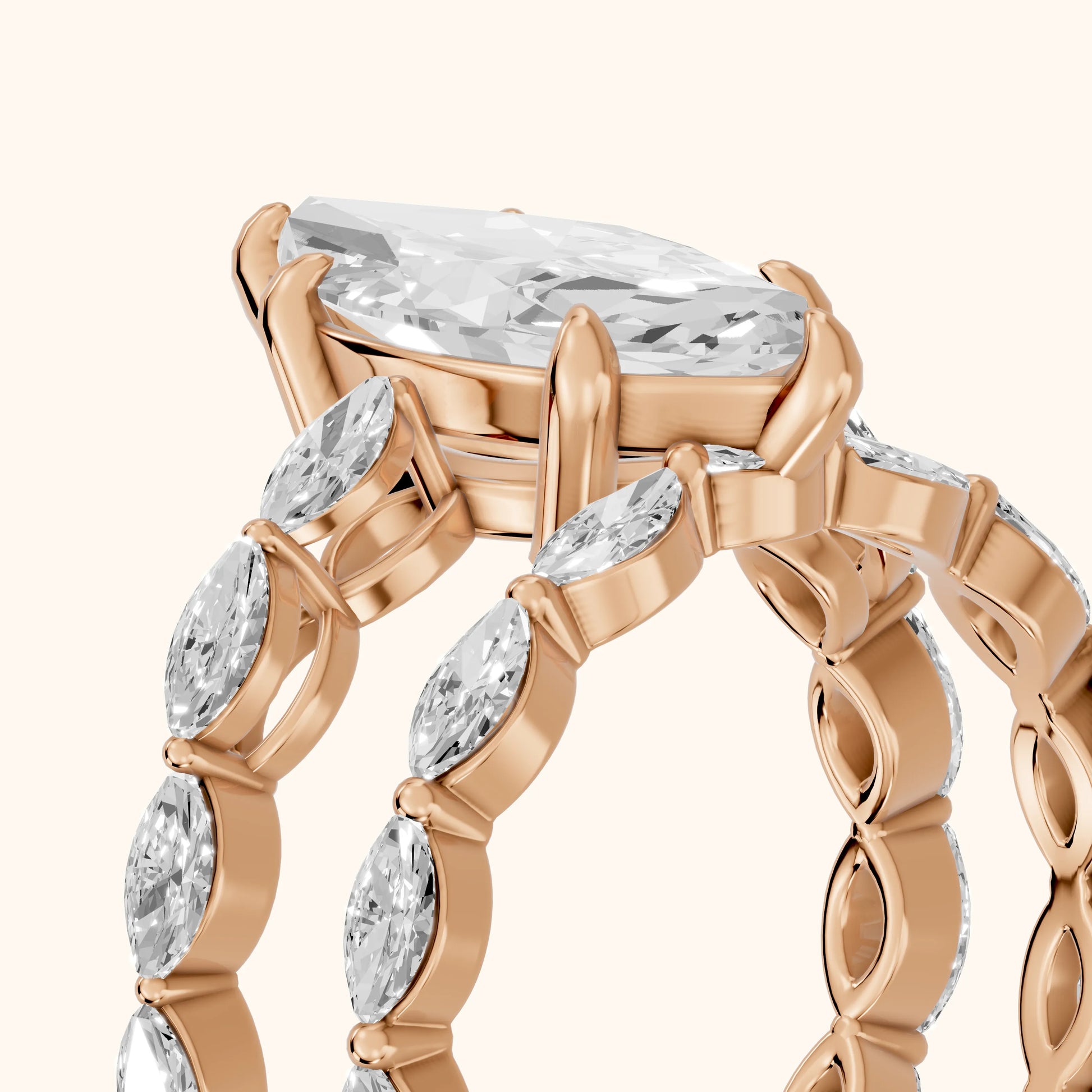 Elina Split Shank Marquise Accent Marquise Diamond Engagement Ring in Rose Gold - slant-view.webp