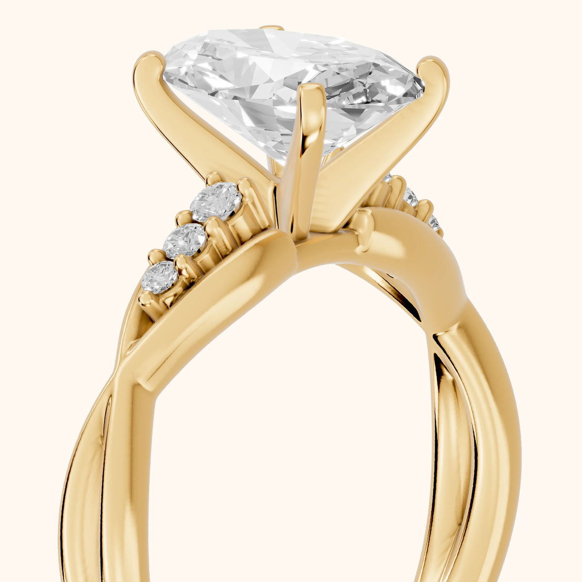 Stefania Twist Oval Diamond Engagement Ring in Yellow Gold - slant-view.webp