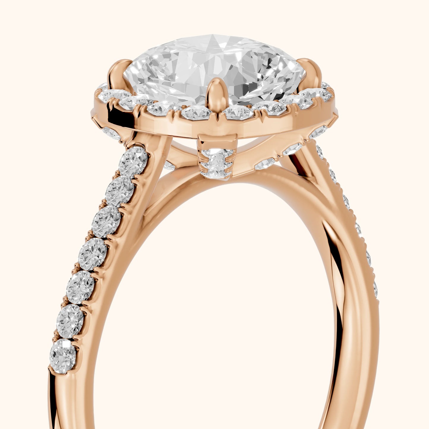 Alma Halo Pavé Cushion Diamond Ring in Rose Gold - slant-view.webp