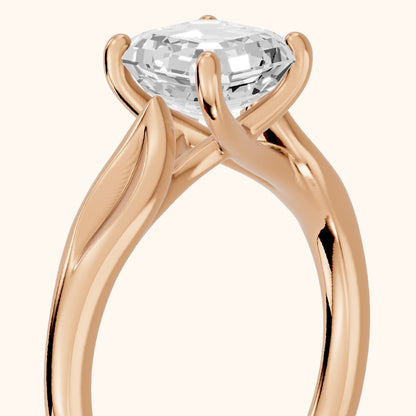 Lauretta Leaf Solitaire Asscher Diamond Engagement Ring in Rose Gold - slant-view.webp