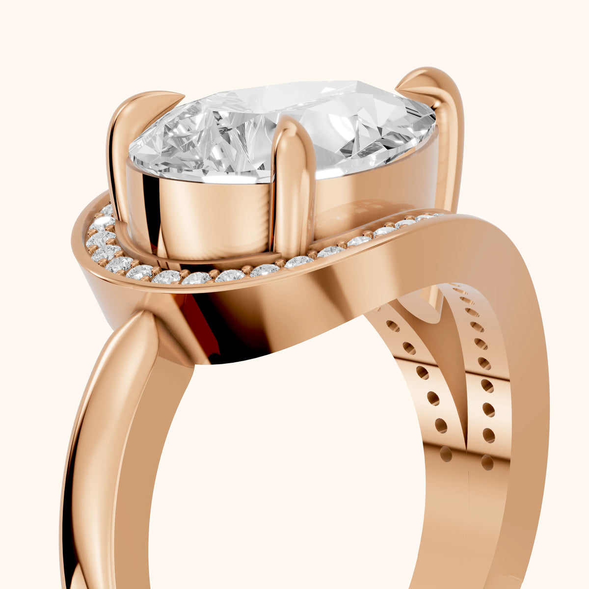 Ellery East-West Split Shank Pear Diamond Engagement Ring in Rose Gold - slant-view.webp