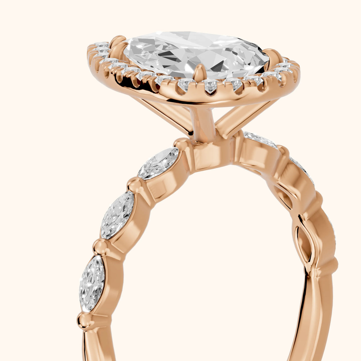 Alessandra Marquise-Side Halo Pear Diamond Engagement Ring in Rose Gold - slant-view.webp