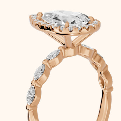 Alessandra Marquise-Side Halo Pear Diamond Engagement Ring in Rose Gold - slant-view.webp