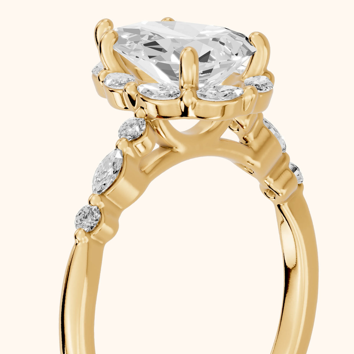 Valentina Petal Halo Pear Diamond Engagement Ring in Yellow Gold - slant-view.webp