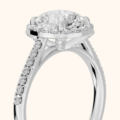 Alma Halo Pavé Cushion Diamond Ring in White Gold - slant-view.webp