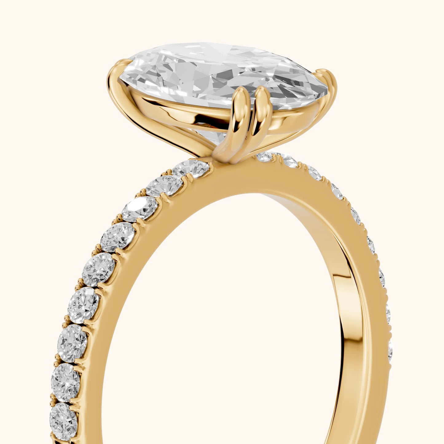 Novara Solitaire Pavé Oval Diamond Ring in Yellow Gold - slant-view.webp
