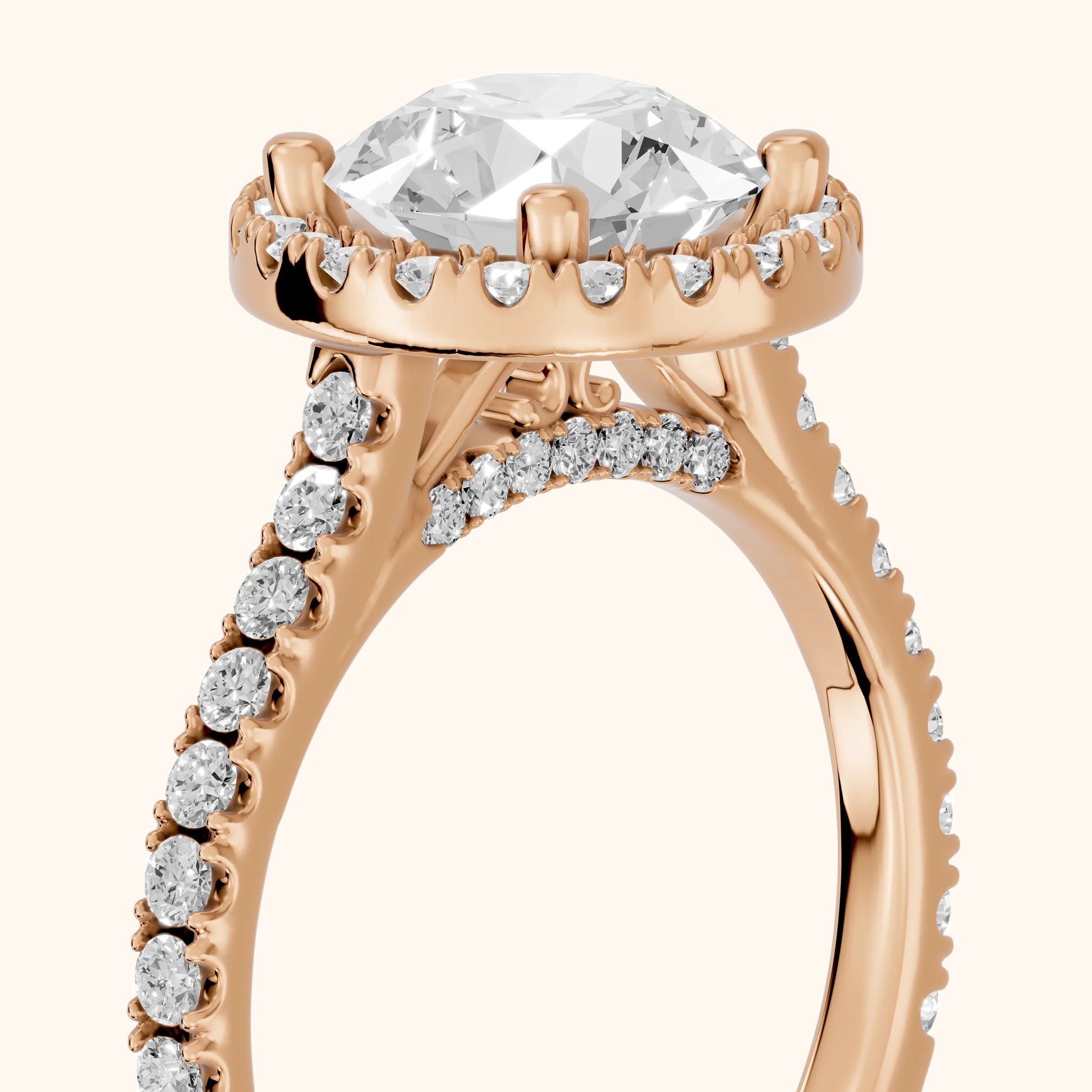 Sophie Halo Pavé Round Diamond Ring in Rose Gold - slant-view.webp
