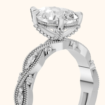 Vero Vintage Twist Pear Diamond Engagement Ring in White Gold - slant-view.webp