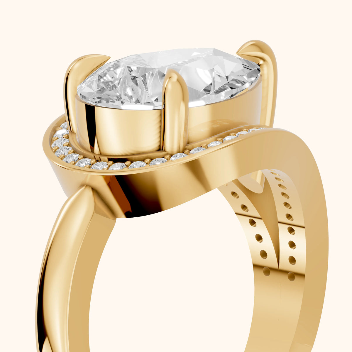 Ellery East-West Split Shank Pear Diamond Engagement Ring in Yellow Gold - slant-view.webp