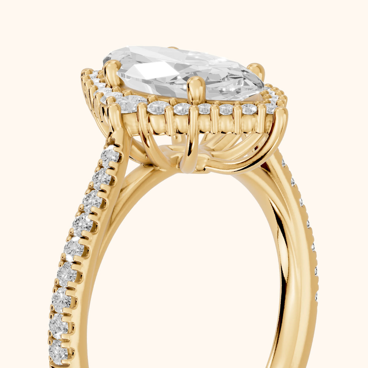 Melody Halo Cathedral Marquise Diamond Engagement Ring in Yellow Gold - slant-view.webp