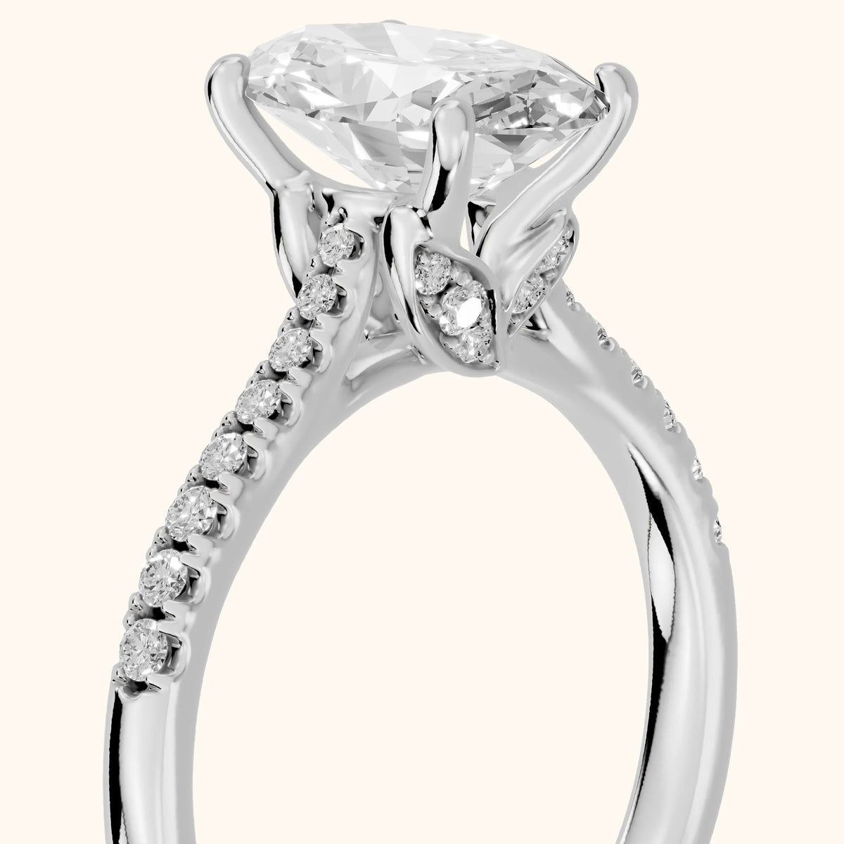 Moab Petal Pavé Oval Diamond Engagement Ring in Silver - slant-view.webp