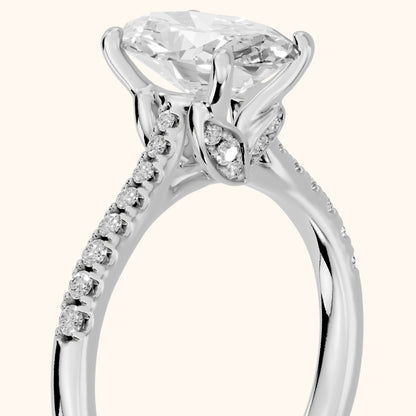 Moab Petal Pavé Oval Diamond Engagement Ring in Silver - slant-view.webp