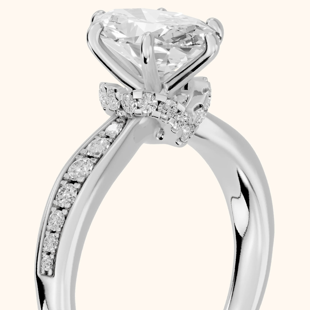 Ione Hidden Halo Pavé Oval Diamond Engagement Ring in White Gold - slant-view.webp