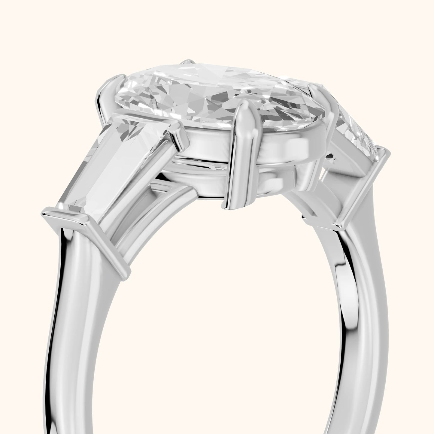 Layla Tapered Baguette Oval Diamond Ring in Silver - slant-view.webp