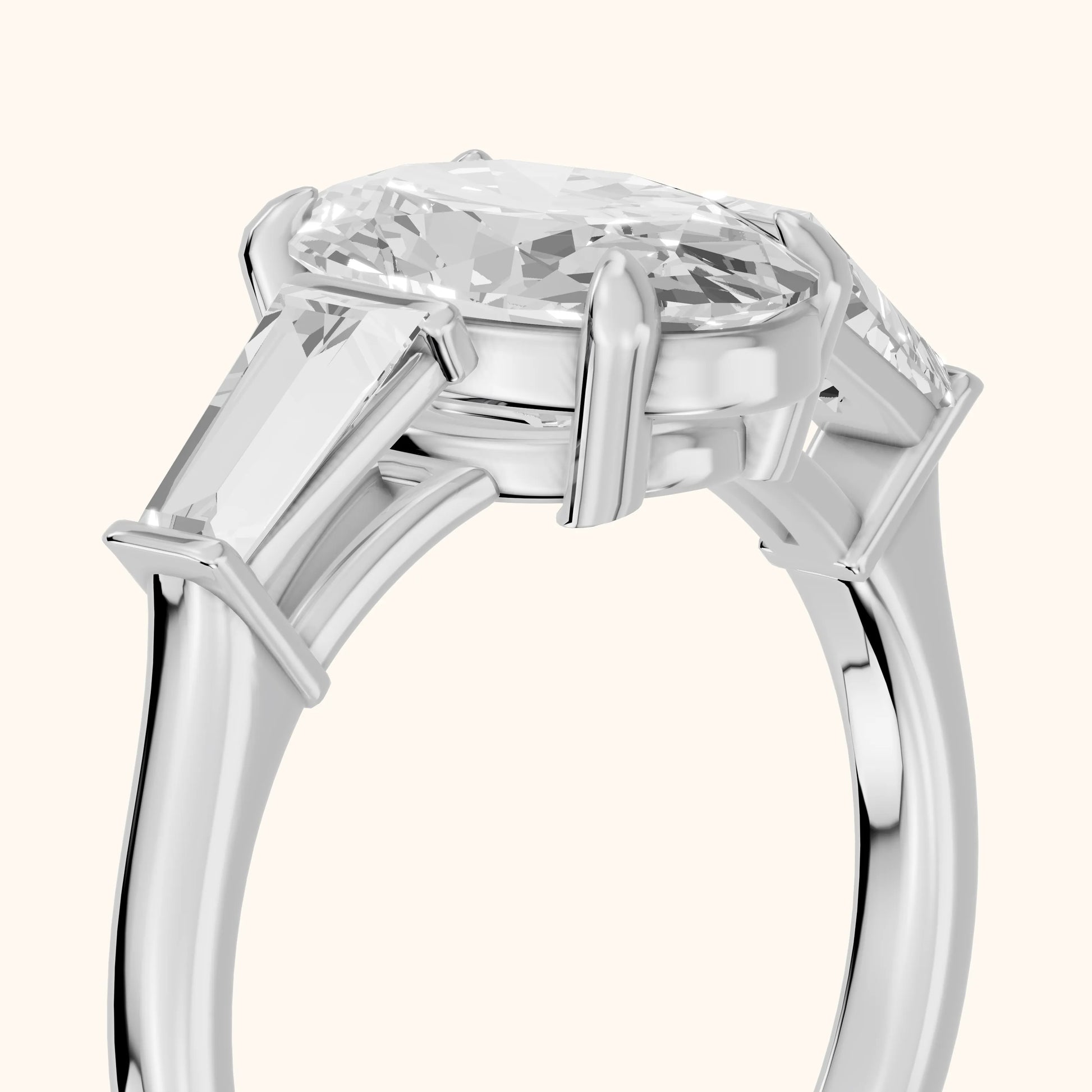 Layla Tapered Baguette Oval Diamond Ring in Silver - slant-view.webp