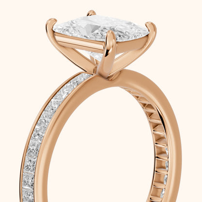 Brielle Channel Set Solitaire Radiant Diamond Engagement Ring in Rose Gold - slant-view.webp