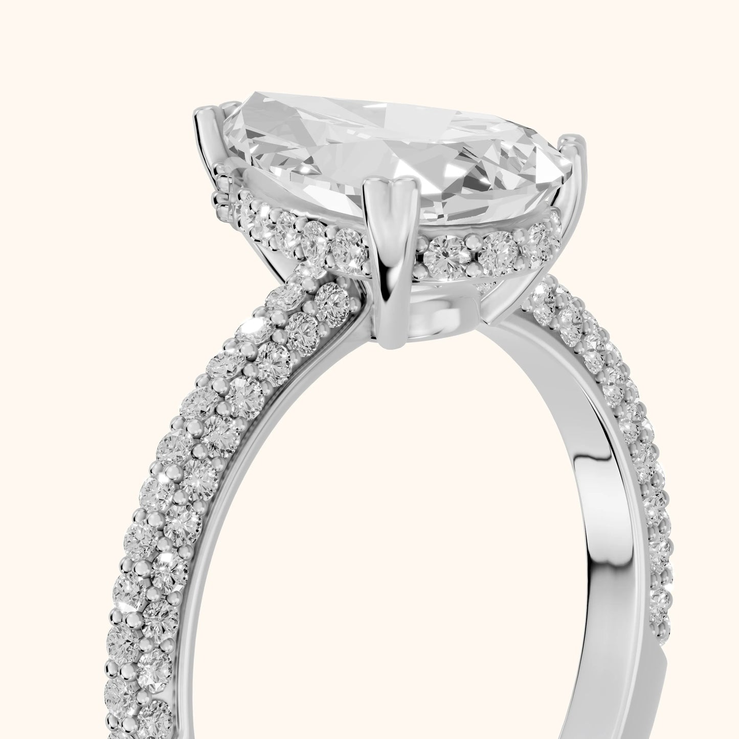 Violet Hidden Halo Pavé Pear Diamond Ring in Silver - slant-view.webp
