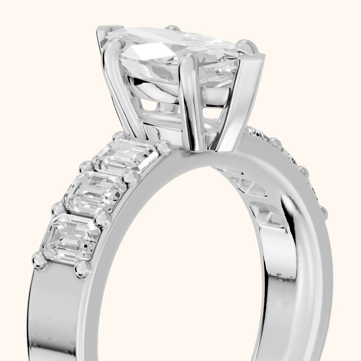 Maia Wide Band Baguette Marquise Diamond Engagement Ring in Platinum - slant-view.webp