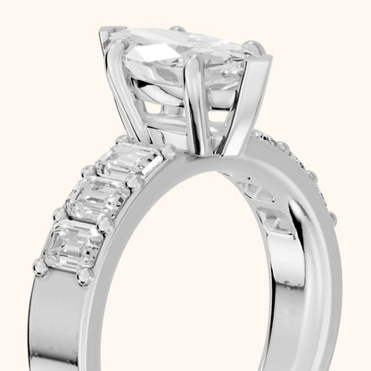 Maia Wide Band Baguette Marquise Diamond Engagement Ring in Platinum - slant-view.webp
