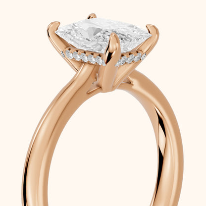Mena Hidden Halo Radiant Diamond Engagement Ring in Rose Gold - slant-view.webp