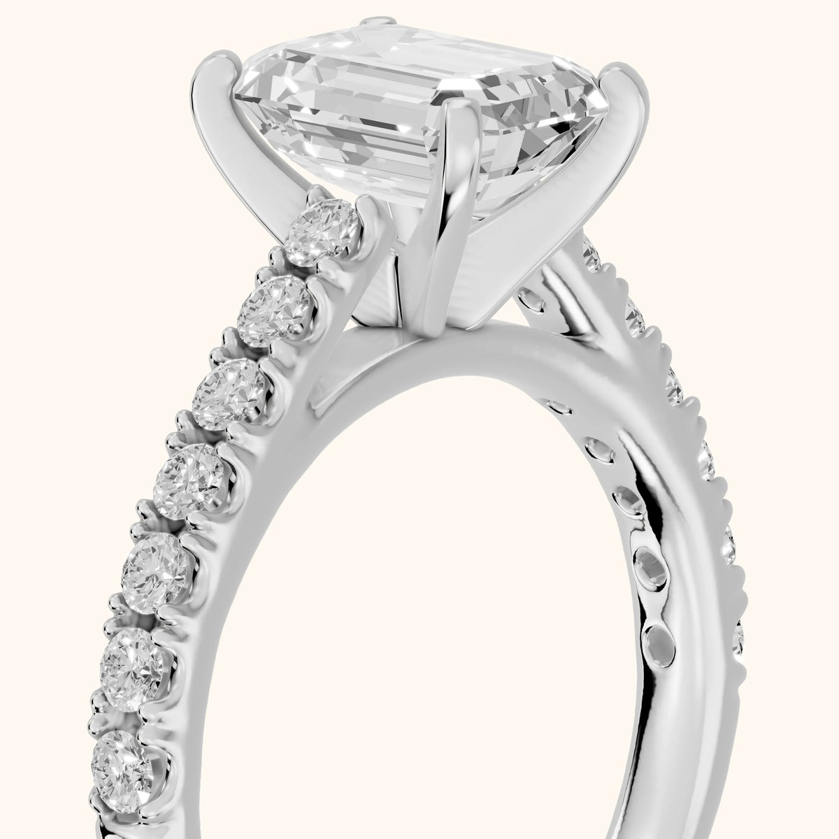 Keira Statement Pavé Emerald Diamond Engagement Ring in Silver - slant-view.webp