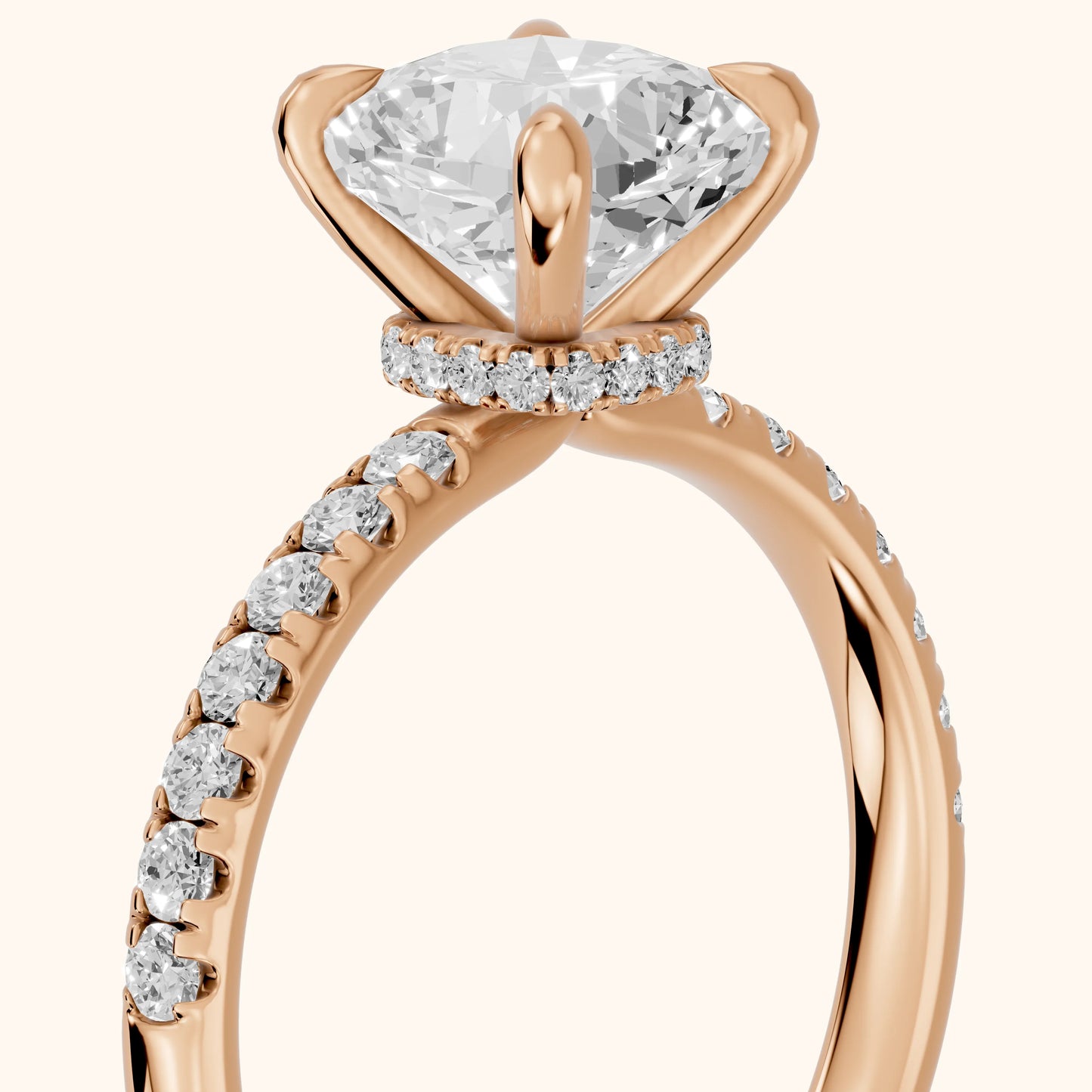 Maya Hidden Halo Pavé Cushion Diamond Engagement Ring in Rose Gold - slant-view.webp