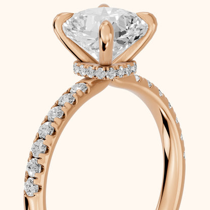 Maya Hidden Halo Pavé Cushion Diamond Engagement Ring in Rose Gold - slant-view.webp