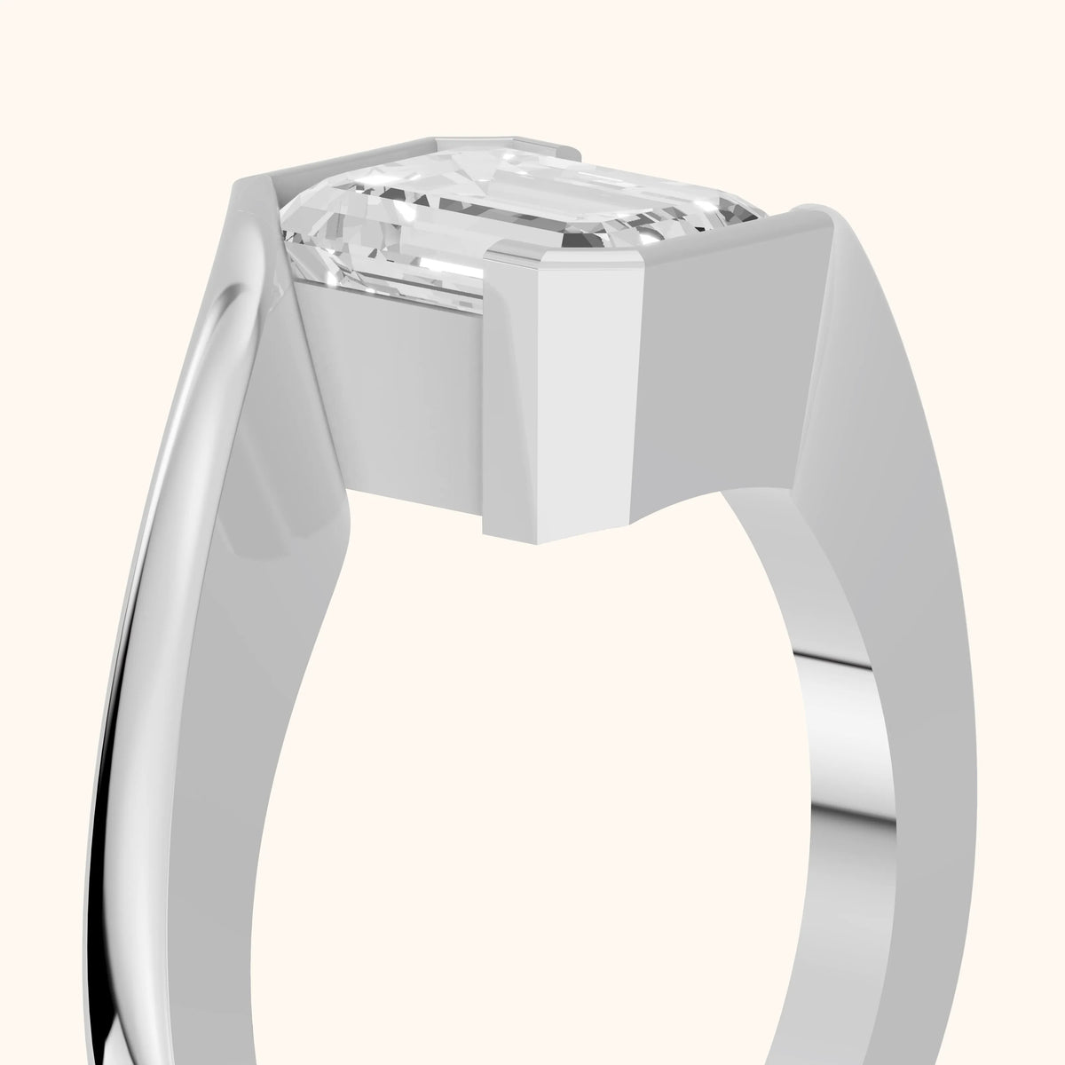 Frances Partial Bezel Bypass Emerald Diamond Engagement Ring in Silver - slant-view.webp